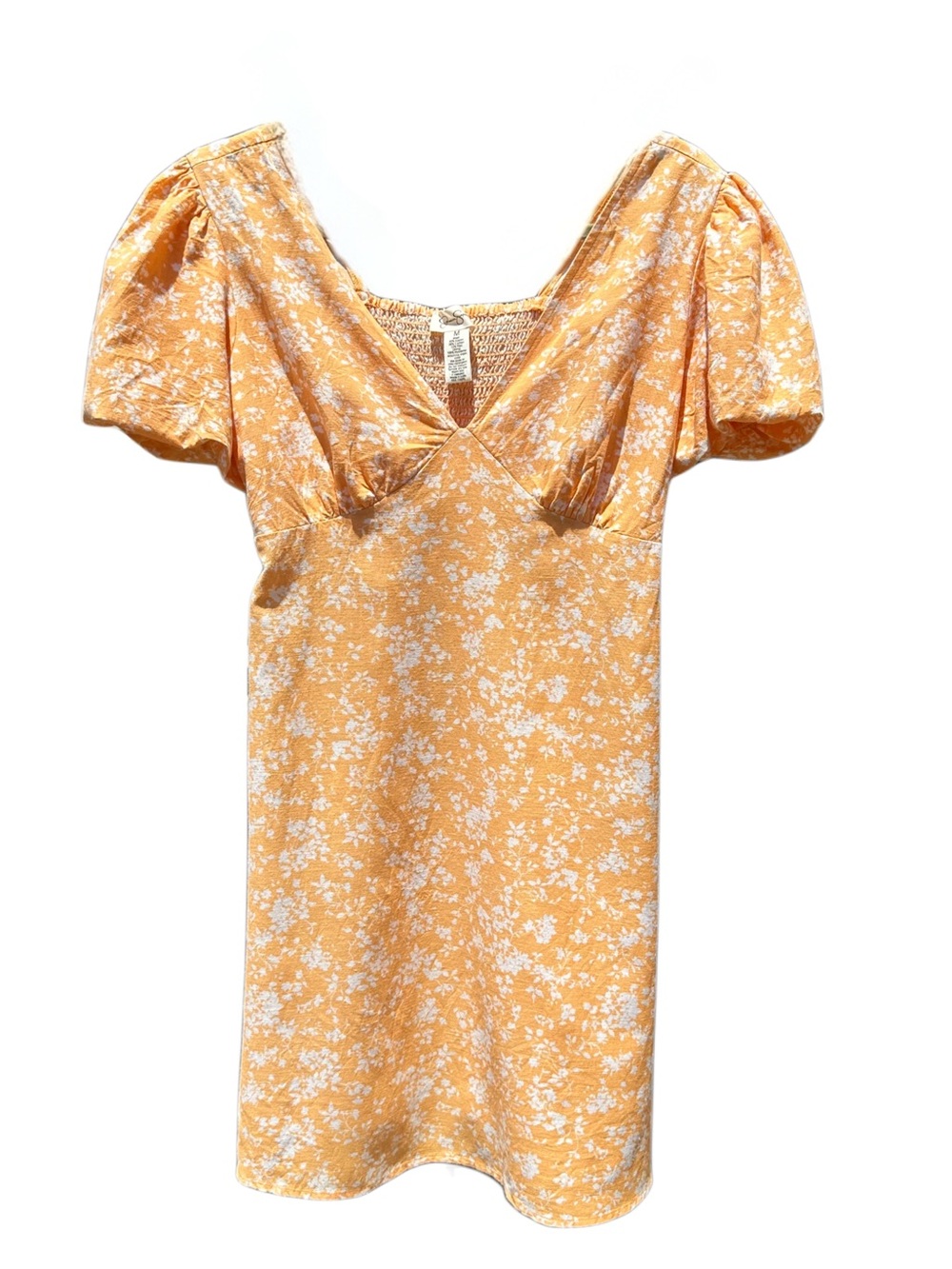 Jessica Simpson Peach Orange Floral Puff Sleeve Mini Dress Medium